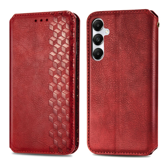 For Samsung Galaxy A35 5G Cubic Grid Pressed Magnetic Leather Phone Case(Red) by bashfashion
