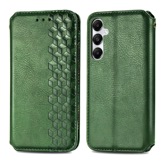 For Samsung Galaxy A35 5G Cubic Grid Pressed Magnetic Leather Phone Case(Green) by bashfashion