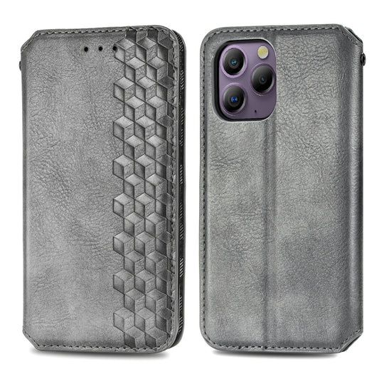 For Blackview A96 Cubic Grid Pressed Magnetic Leather Phone Case(Grey) by bashfashion