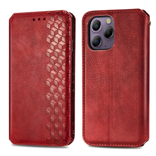 For Blackview A96 Cubic Grid Pressed Magnetic Leather Phone Case(Red) by bashfashion