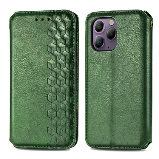 For Blackview A96 Cubic Grid Pressed Magnetic Leather Phone Case(Green) by bashfashion