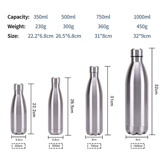 JUNSUNMAY 304 Stainless Steel Double-layer Vacuum Insulated Water Bottle, Capacity:1000ml(Steel Color) by JUNSUNMAY
