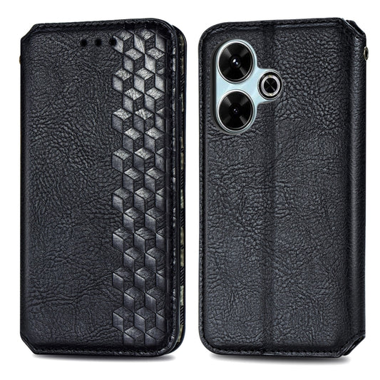 For Redmi 13 4G Cubic Grid Pressed Magnetic Leather Phone Case(Black) by bashfashion