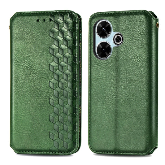 For Redmi 13 4G Cubic Grid Pressed Magnetic Leather Phone Case(Green) by bashfashion