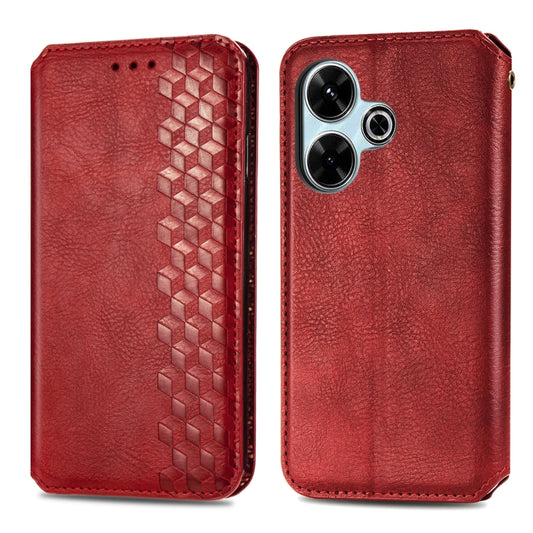 For Redmi 13 4G Cubic Grid Pressed Magnetic Leather Phone Case(Red) by bashfashion