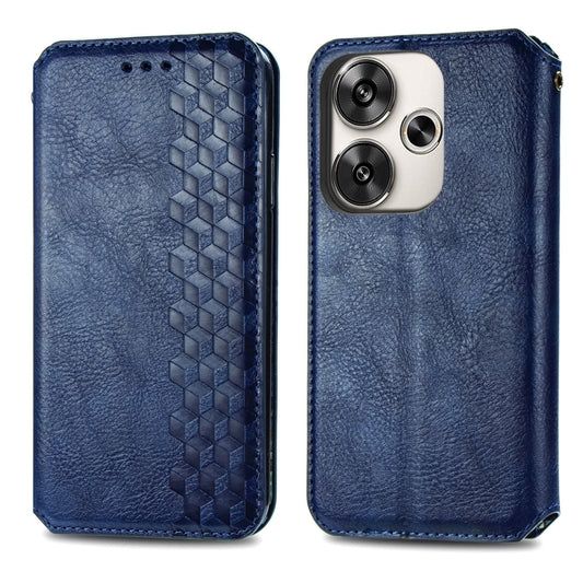For Redmi Turbo 3 5G Cubic Grid Pressed Magnetic Leather Phone Case(Blue) by bashfashion