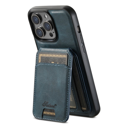 For iPhone 13 Pro Suteni H15 MagSafe Oil Eax Leather Detachable Wallet Back Phone Case(Blue) by Suteni