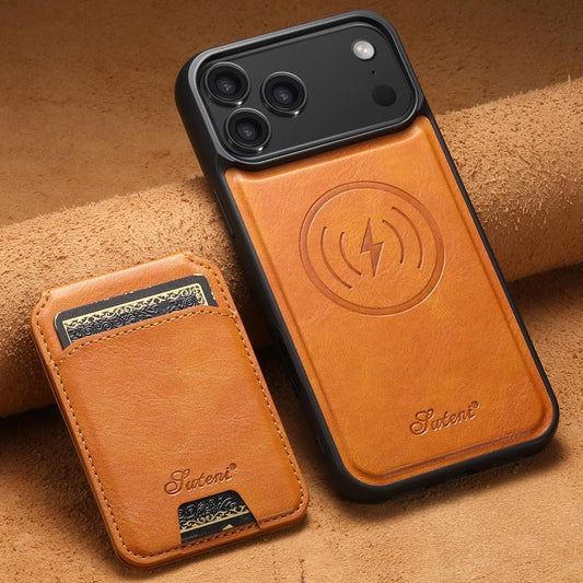 For iPhone 17 Pro Max Suteni H15 MagSafe Oil Eax Leather Detachable Wallet Back Phone Case(Khaki) by Suteni