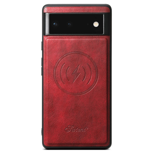 For Google Pixel 6a Suteni H15 Oil Eax Leather Detachable Wallet Back Phone Case(Red) by Suteni