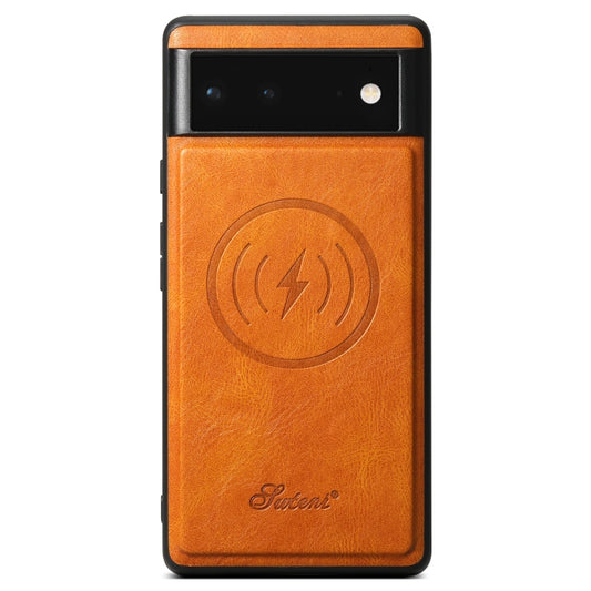 For Google Pixel 6 Pro Suteni H15 Oil Eax Leather Detachable Wallet Back Phone Case(Khaki) by Suteni
