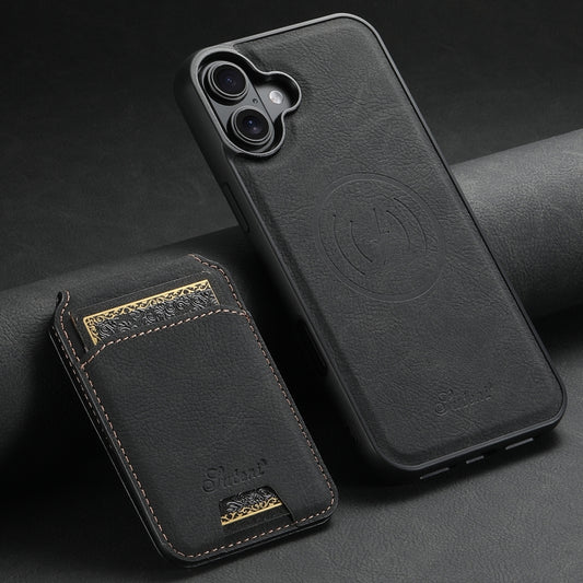 For iPhone 16 Suteni H16 Litchi Texture Leather Detachable Wallet Back Phone Case(Black) by Suteni