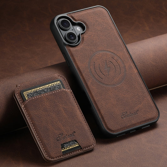 For iPhone 16 Suteni H16 Litchi Texture Leather Detachable Wallet Back Phone Case(Brown) by Suteni