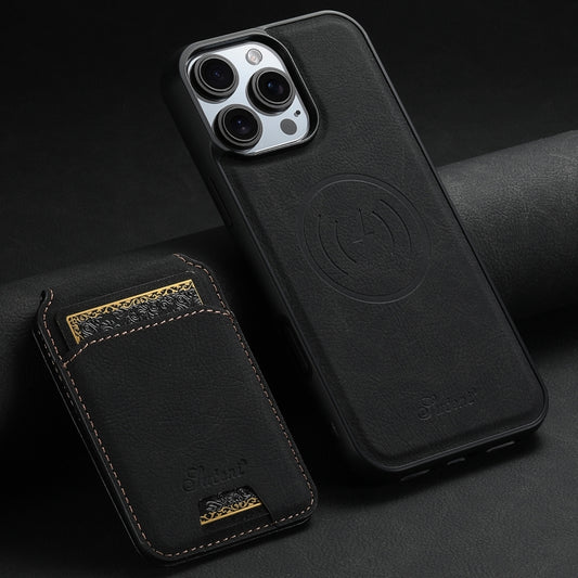 For iPhone 16 Pro Max Suteni H16 Litchi Texture Leather Detachable Wallet Back Phone Case(Black) by Suteni