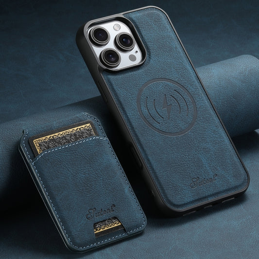For iPhone 16 Pro Max Suteni H16 Litchi Texture Leather Detachable Wallet Back Phone Case(Blue) by Suteni