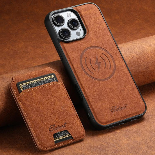 For iPhone 16e Suteni H16 Litchi Texture Leather Detachable Wallet Back Phone Case(Khaki) by Suteni