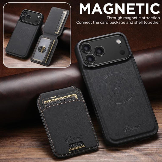 For iPhone 17 Pro Max Suteni H16 Litchi Texture Leather Detachable Wallet Back Phone Case(Black) by Suteni