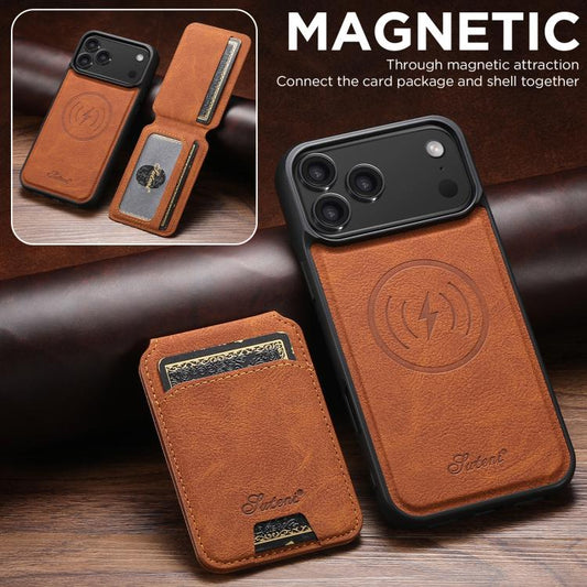 For iPhone 17 Pro Suteni H16 Litchi Texture Leather Detachable Wallet Back Phone Case(Khaki) by Suteni