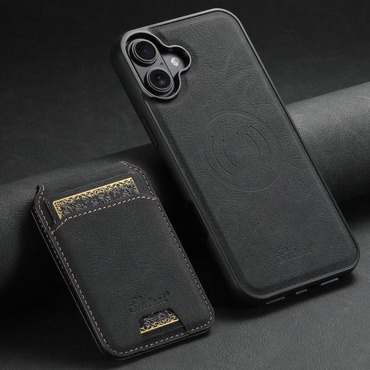 For iPhone 17 Suteni H16 Litchi Texture Leather Detachable Wallet Back Phone Case(Black) by Suteni
