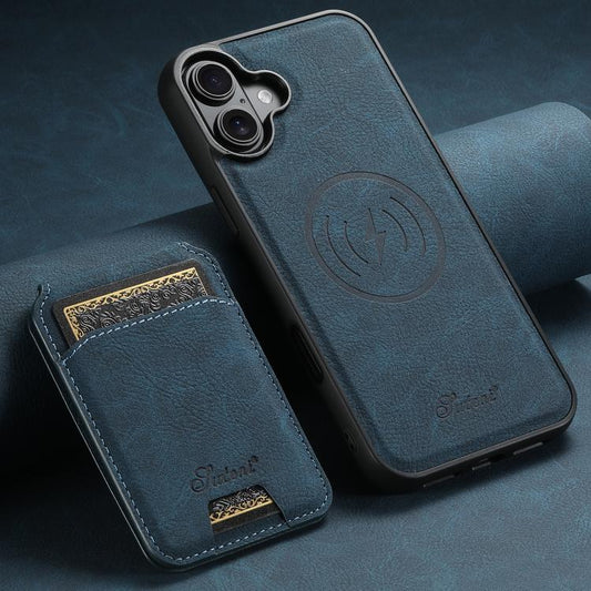 For iPhone 17 Suteni H16 Litchi Texture Leather Detachable Wallet Back Phone Case(Blue) by Suteni