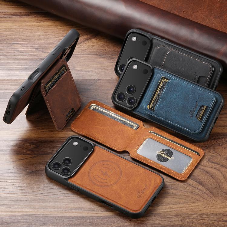 For iPhone 17 Suteni H16 Litchi Texture Leather Detachable Wallet Back Phone Case(Brown) by Suteni