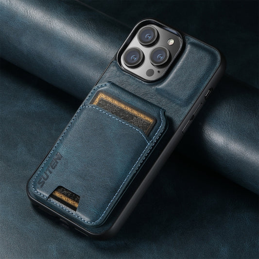 For iPhone 13 Pro Suteni H02 Leather Wallet Stand Back Phone Case(Blue) by Suteni