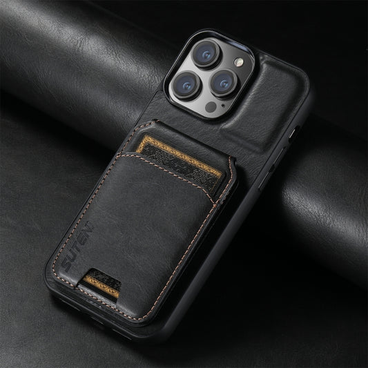 For iPhone 16 Plus Suteni H02 Leather Wallet Stand Back Phone Case(Black) by Suteni