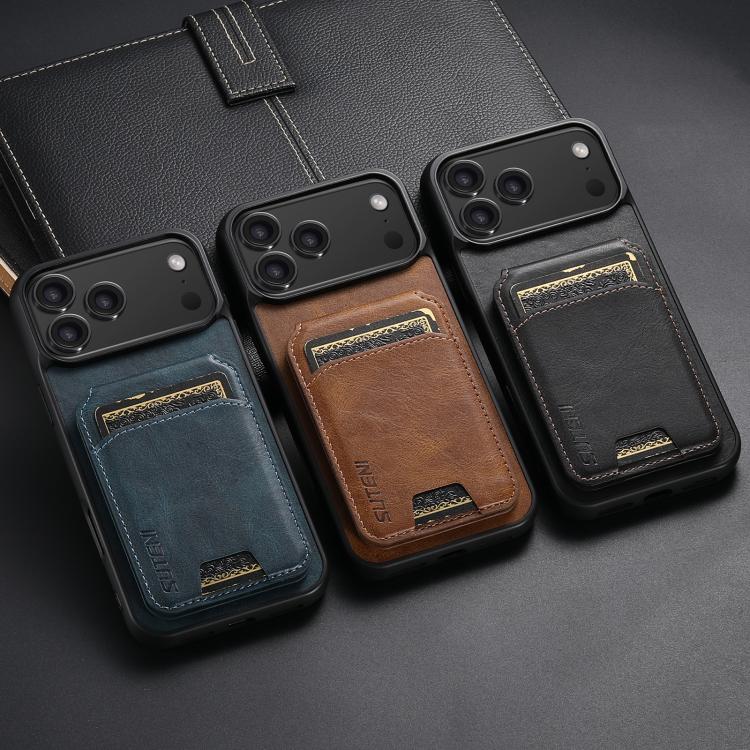 For iPhone 17 Pro Suteni H02 Leather Wallet Stand Back Phone Case(Blue) by Suteni