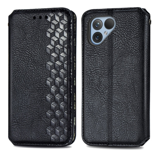For Fairphone 5 Cubic Grid Pressed Magnetic Leather Phone Case(Black) by bashfashion