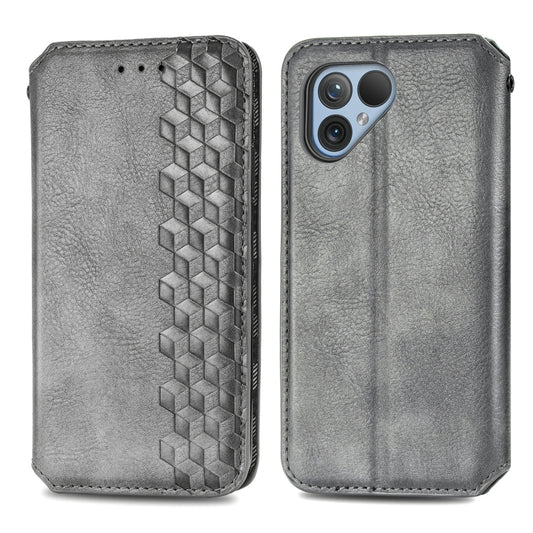 For Fairphone 5 Cubic Grid Pressed Magnetic Leather Phone Case(Grey) by bashfashion