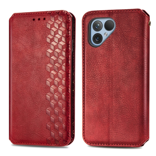 For Fairphone 5 Cubic Grid Pressed Magnetic Leather Phone Case(Red) by bashfashion