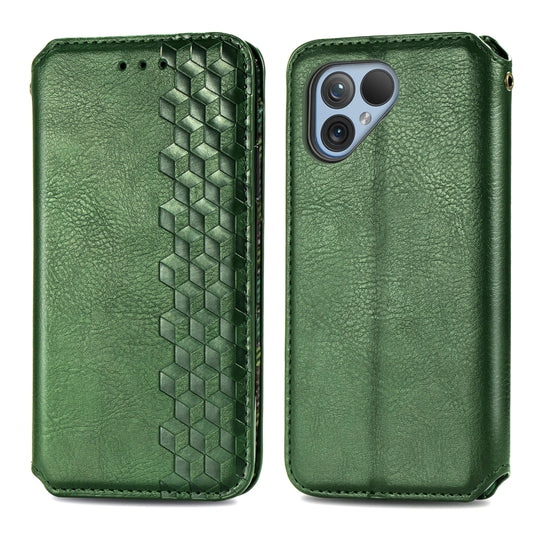 For Fairphone 5 Cubic Grid Pressed Magnetic Leather Phone Case(Green) by bashfashion