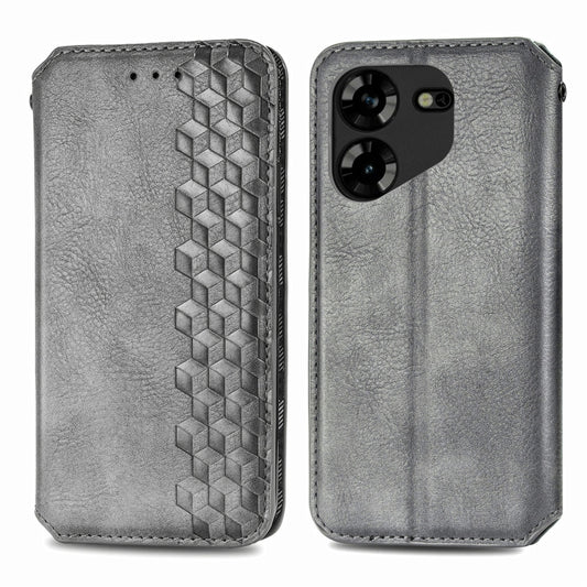 For Tecno Pova 5 4G Cubic Grid Pressed Magnetic Leather Phone Case(Grey) by bashfashion