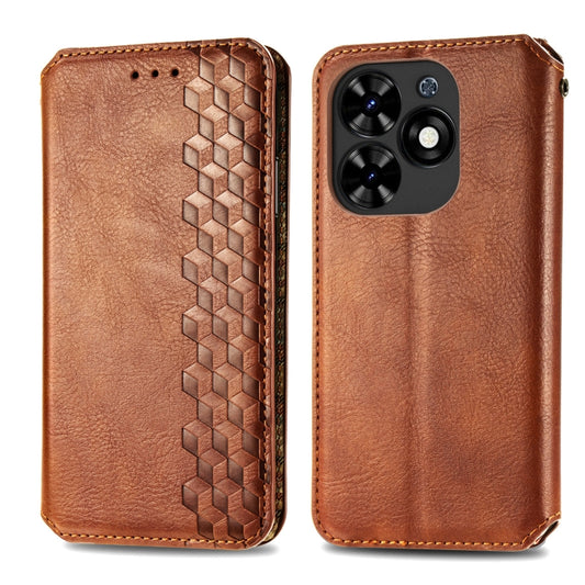For Tecno Spark Go 2024 Cubic Grid Pressed Magnetic Leather Phone Case(Brown) by bashfashion