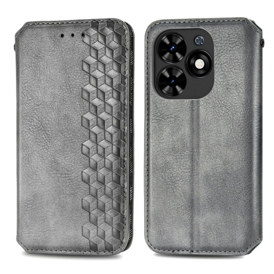 For Tecno Spark Go 2024 Cubic Grid Pressed Magnetic Leather Phone Case(Grey) by bashfashion