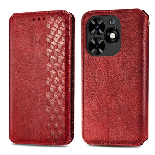 For Tecno Spark Go 2024 Cubic Grid Pressed Magnetic Leather Phone Case(Red) by bashfashion