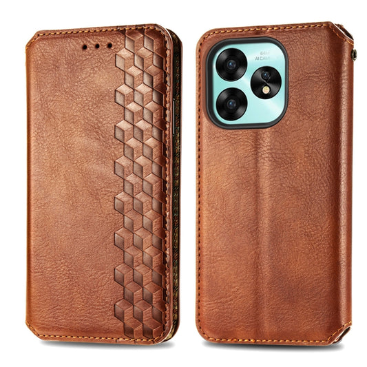 For Umidige A15 Cubic Grid Pressed Magnetic Leather Phone Case(Brown) by bashfashion