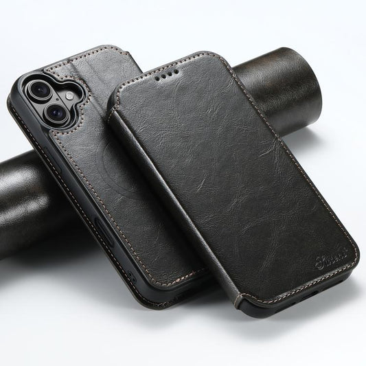 For iPhone 17 Suteni J05 Leather Magnetic MagSafe Phone Case(Black) by Suteni