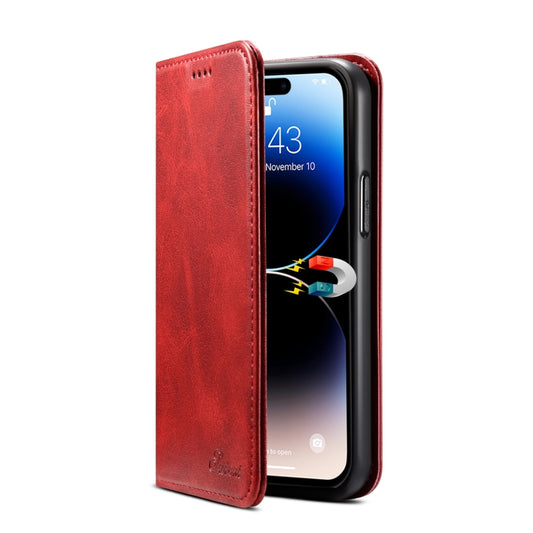 For iPhone 15 Pro Max Suteni Calf Texture Horizontal Flip Leather Phone Case(Red) by Suteni