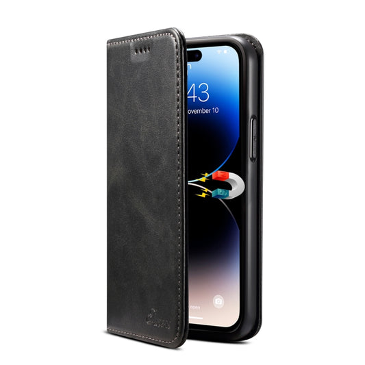 For iPhone 15 Pro Suteni Calf Texture Horizontal Flip Leather Phone Case(Black) by Suteni