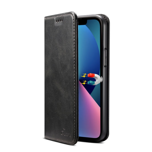 For iPhone 15 Plus Suteni Calf Texture Horizontal Flip Leather Phone Case(Black) by Suteni
