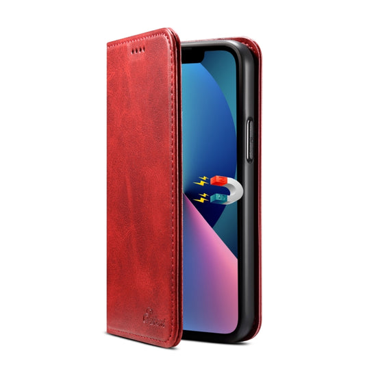 For iPhone 15 Plus Suteni Calf Texture Horizontal Flip Leather Phone Case(Red) by Suteni