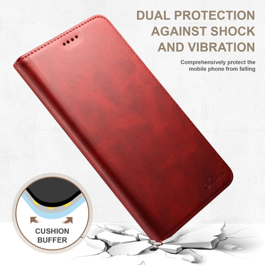 For iPhone 16 Suteni Calf Texture Horizontal Flip Leather Phone Case(Red) by Suteni