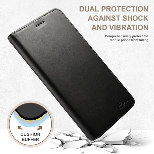 For iPhone 16e Suteni Calf Texture Horizontal Flip Leather Phone Case(Black) by Suteni