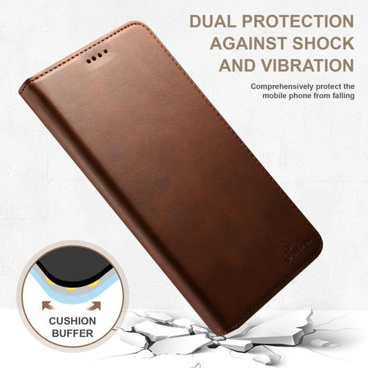 For iPhone 16e Suteni Calf Texture Horizontal Flip Leather Phone Case(Brown) by Suteni
