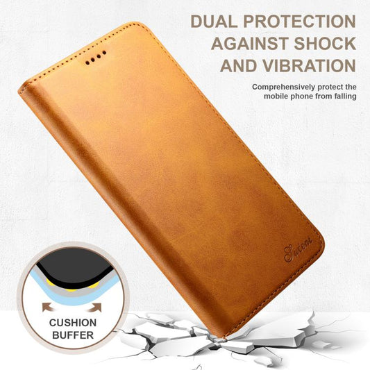 For iPhone 16e Suteni Calf Texture Horizontal Flip Leather Phone Case(Khaki) by Suteni