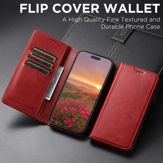 For iPhone 17 Pro Suteni Calf Texture Horizontal Flip Leather Phone Case(Red) by Suteni