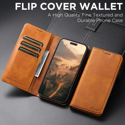 For iPhone 17 Pro Suteni Calf Texture Horizontal Flip Leather Phone Case(Khaki) by Suteni