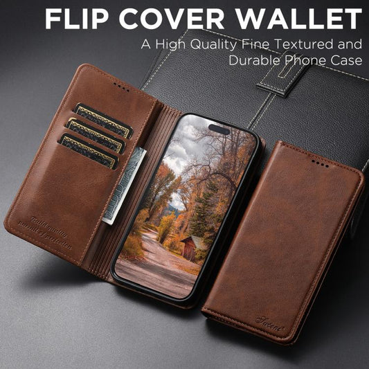 For iPhone Air Suteni Calf Texture Horizontal Flip Leather Phone Case(Brown) by Suteni