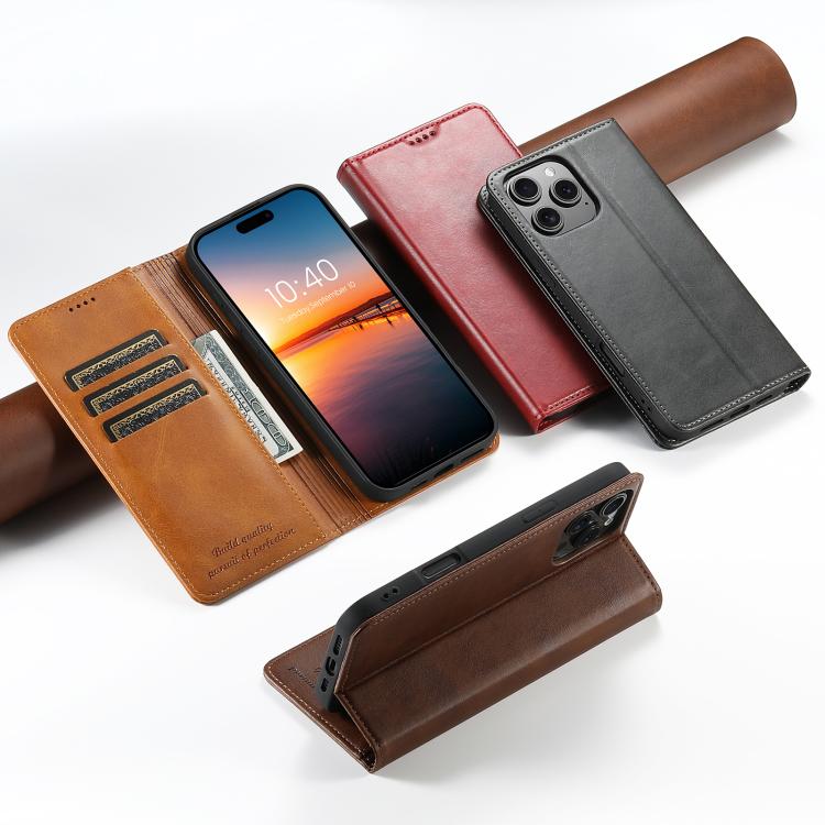 For iPhone Air Suteni Calf Texture Horizontal Flip Leather Phone Case(Brown) by Suteni