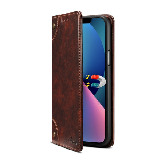 For iPhone 15 Suteni Baroque Calf Texture Buckle Wallet Leather Phone Case(Brown) by Suteni